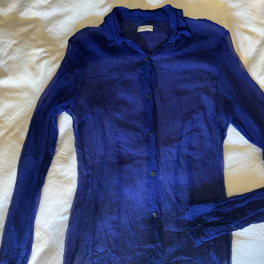 Dries Van Noten Women's Blue Silk Sheer Original price $585